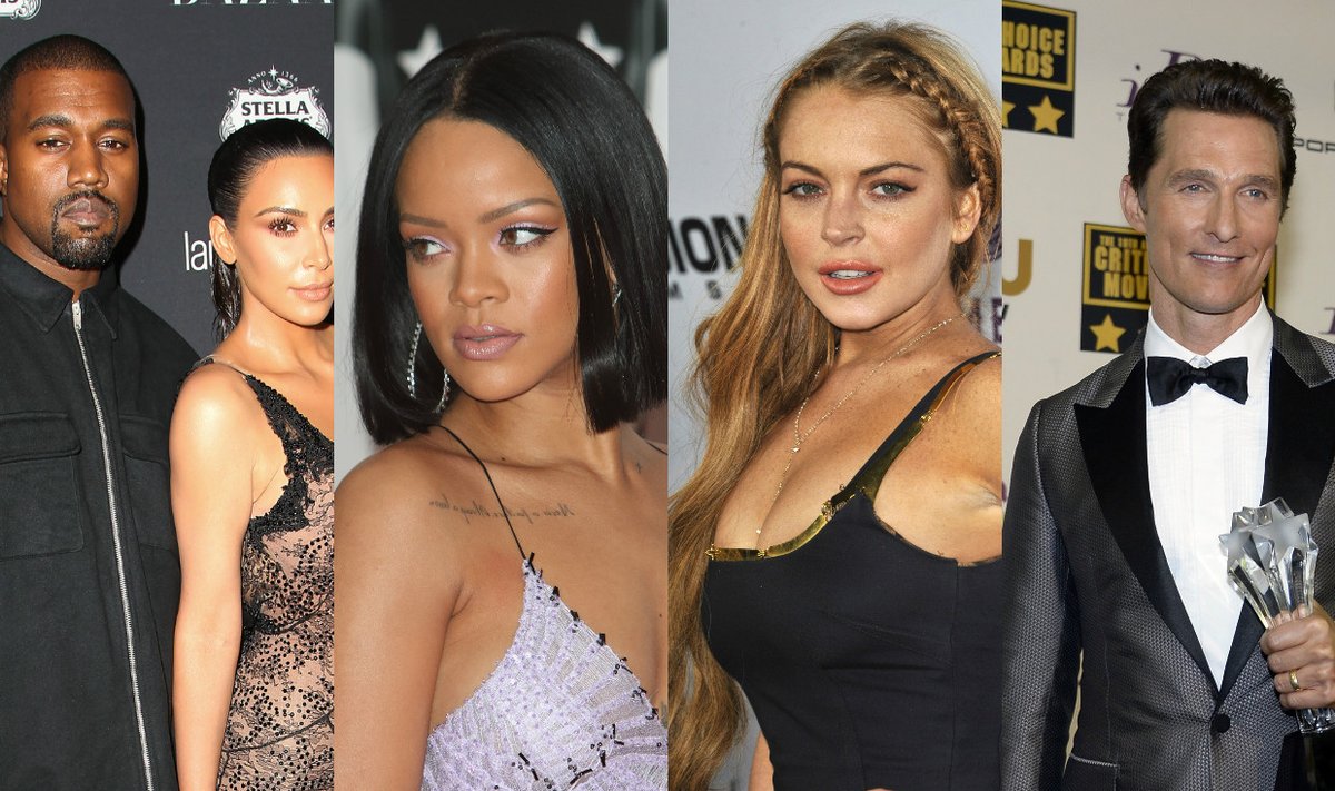 K. Westas, K. Kardashian, Rihanna, L. Lohan, M. McConaughey