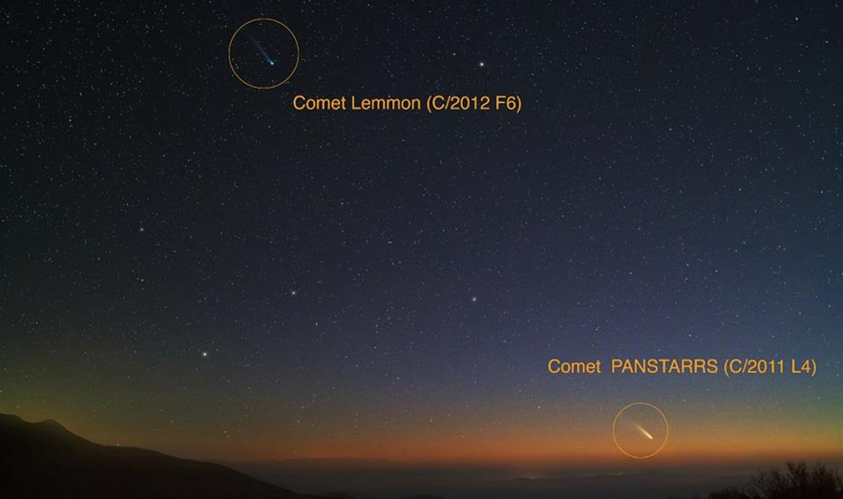 Viename kadre užfiksuotos Lemonn ir Pan-STARRS kometos (Y. Beletsky nuotr.)