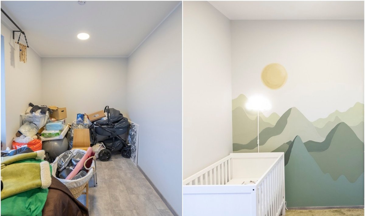 Prieš ir po: sandėliuką atstojantis kambarys virto naujagimio laukiančių tėvų svajone