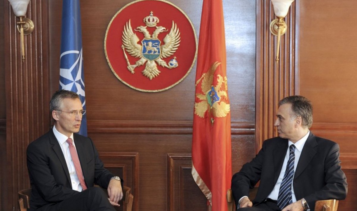 Juodkalnijos prezidentas Filipas Vujanovicas, NATO vadovas Jensas Stoltenbergas