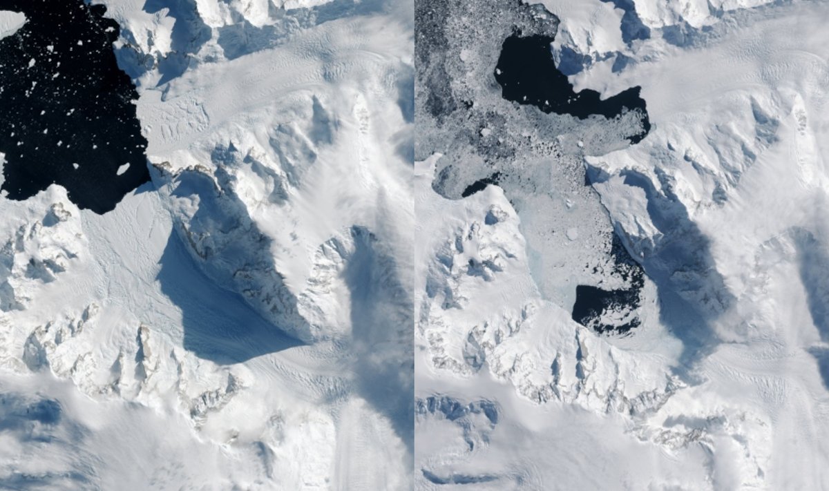 Cadmano ledynų pokytis 2017-2023 metais. Copernicus Sentinel/ESA.