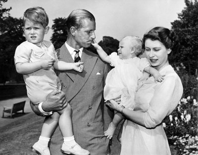 Princas Philipas ir karalienė Elizabeth, princas Charlesas ir princesė Anne