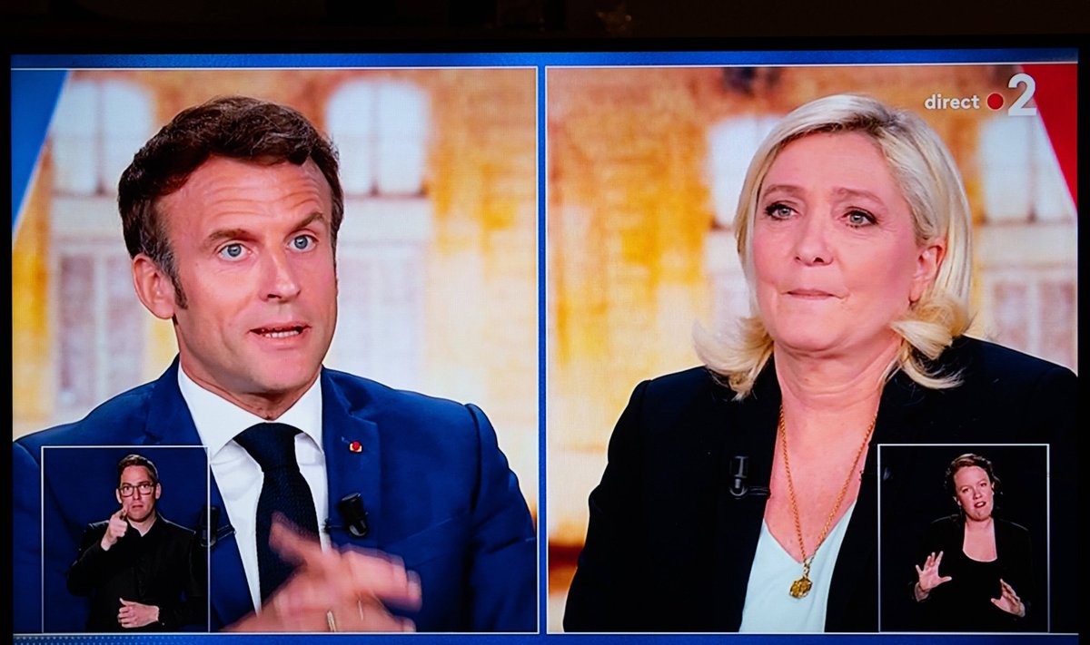 E. Macronas ir M. Le Pen dalyvavo televizijos debatuose