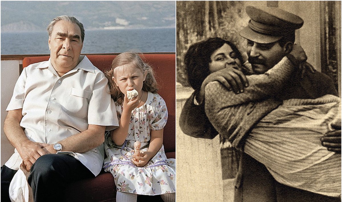 Koliažas: L. Brežnevas su anūke / J. Stalinas su dukra