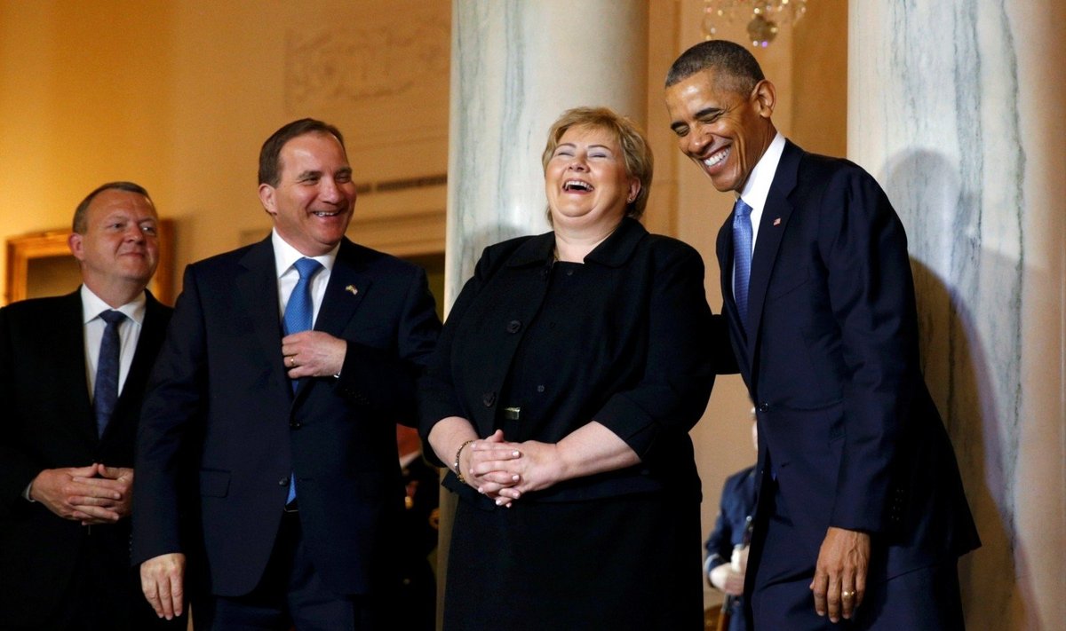 JAV prezidentas Barackas Obama, Norvegijos premjerė Erma Solberg, Švedijos premjeras Stefanas Lofvenas ir Danijos premjeras Larsas Lokke Rasmussenas