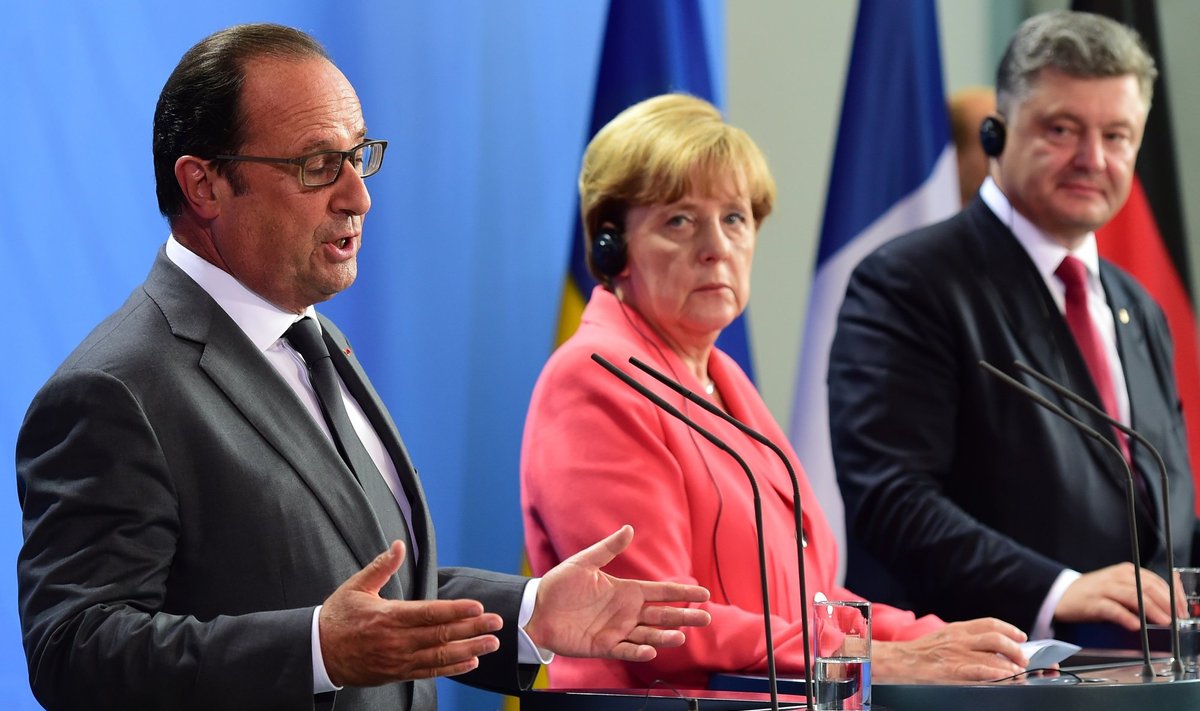 A. Merkel, P. Porošenka ir F. Hollande'o susitikimas Berlyne 