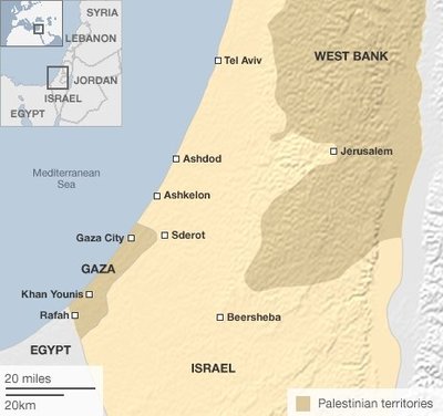Izraelio ir Palestinos teritorijos žemėlapis (www.bcc.co.uk)