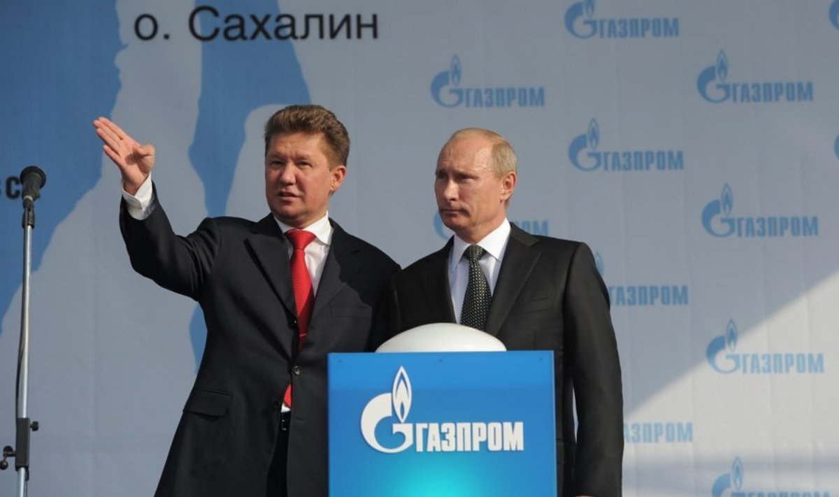 Gazprom vadovas Aleksejus Milleris ir Vladimiras Putinas