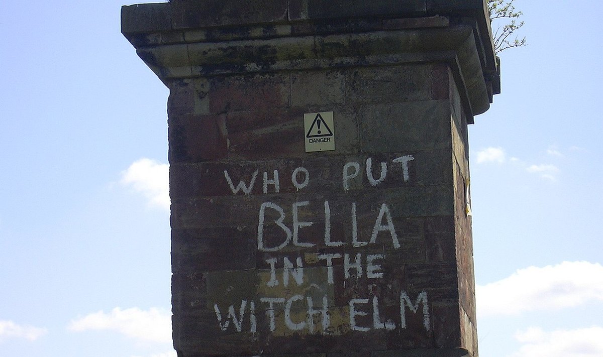 „Kas įgrūdo Bellą į kalninę guobą?“ – vis pasirodantis grafiti.
