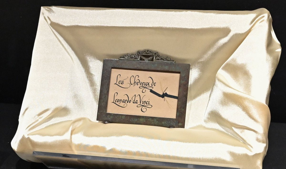 Dėžutė, kurioje saugoma Leonardo da Vinci plaukų sruoga