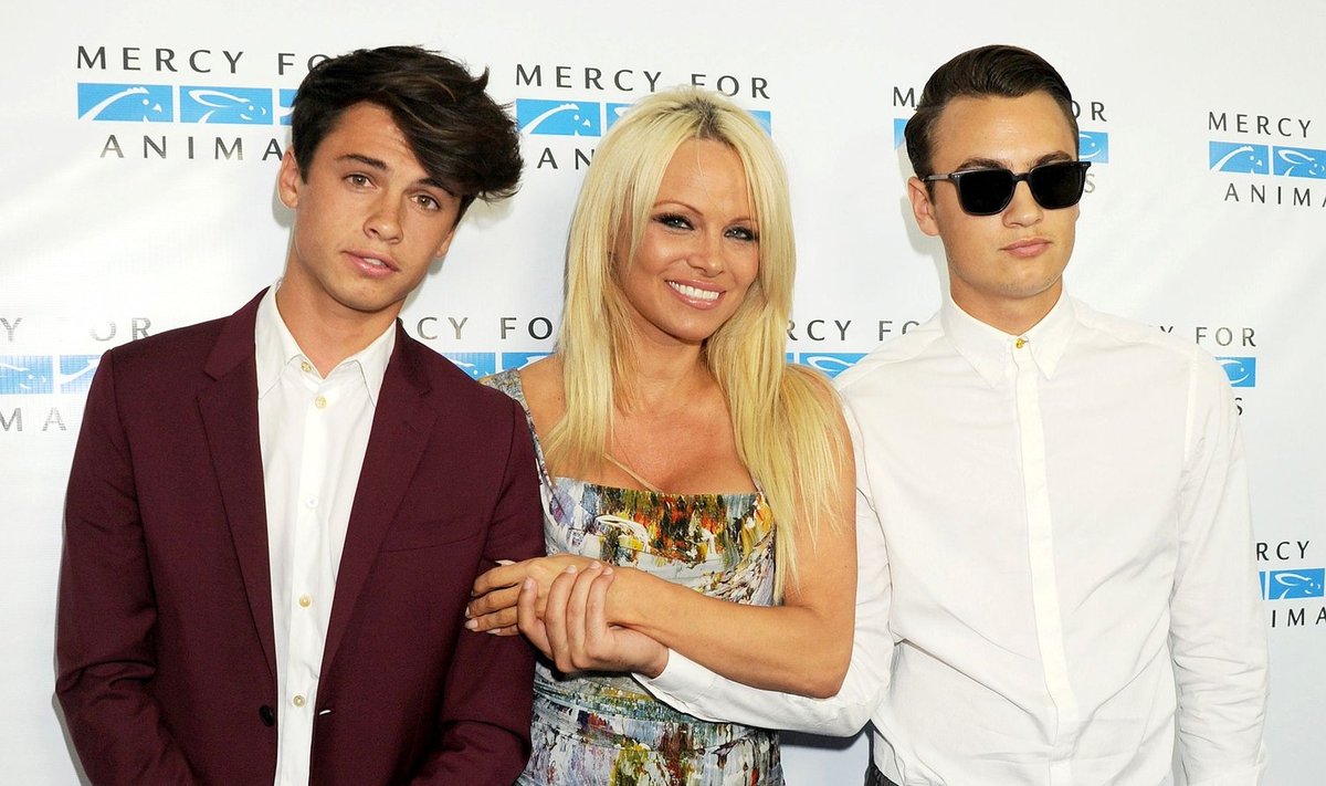 Pamela Anderson su sūnumis Dylanu Jaggeriu Lee ir Brandonu Thomasu Lee