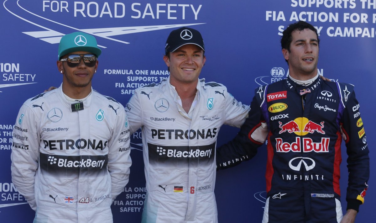 Lewisas Hamiltonas, Nico Rosbergas ir Danielis Ricciardo