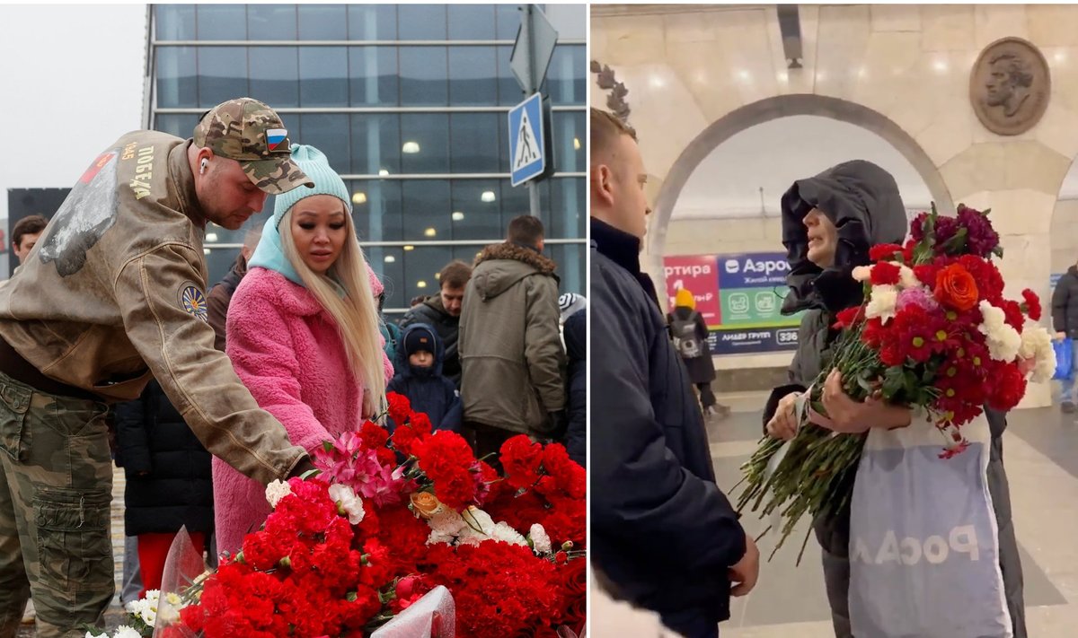 Šeštadienį žmonės ėmė spontaniškai rinktis pagerbti Maskvos išpuolio aukas
