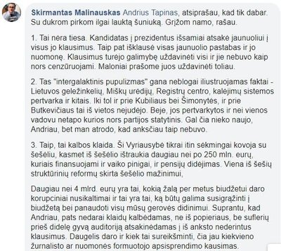 Malinausko įrašas FB