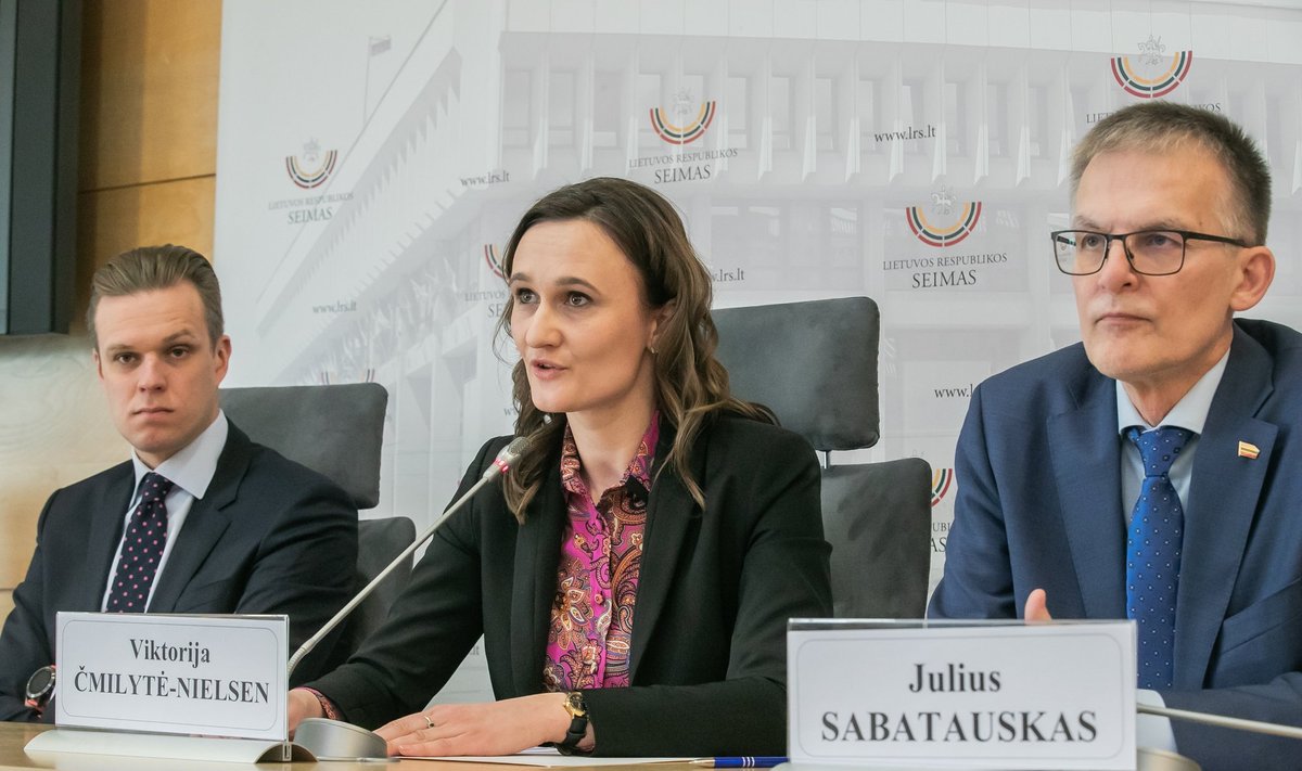 Gabrielius Landsbergis, Viktorija Čmilytė-Nielsen and Julius Sabatauskas