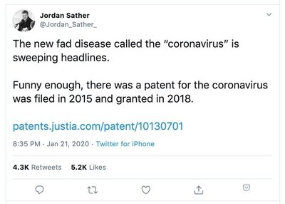 Įrašas apie tariamą koronaviruso pradžią