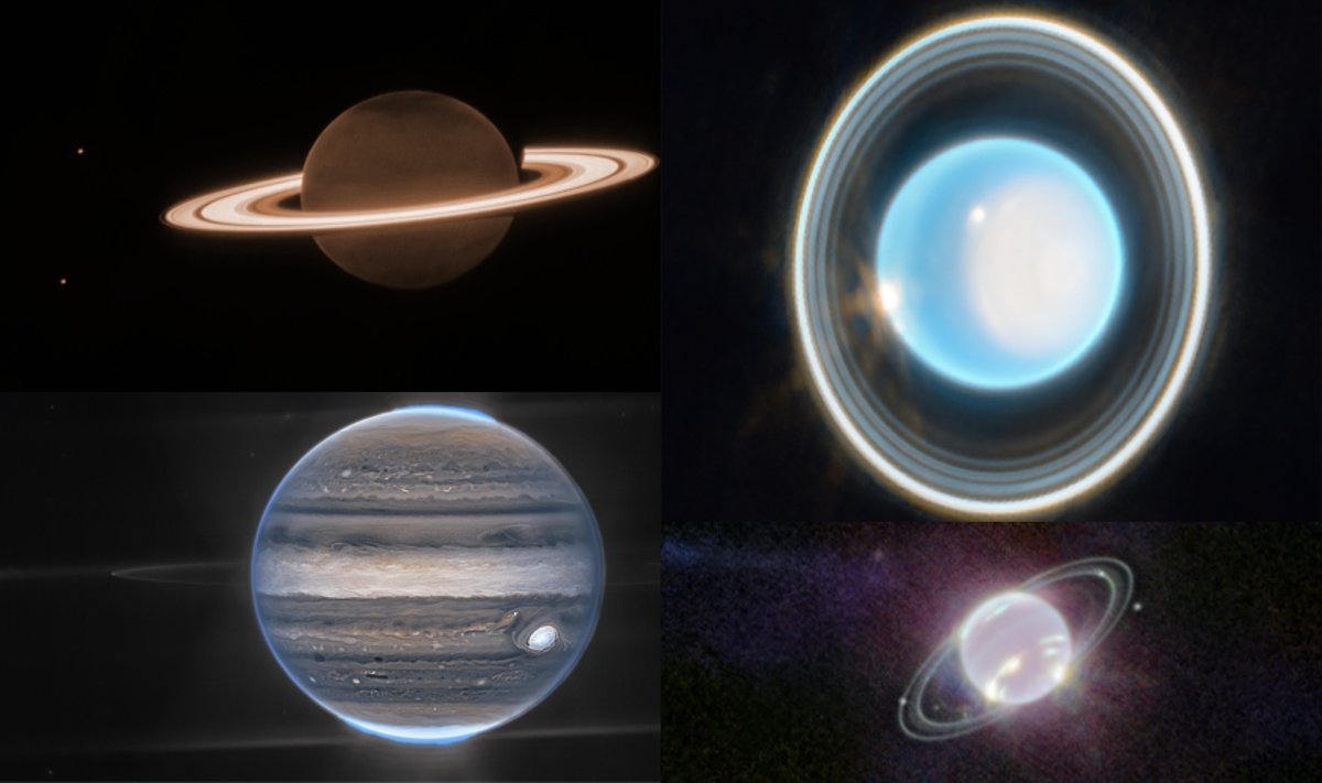 Saturnas, Jupiteris, Uranas ir Neptūnas. NASA/ESA/CSA nuotr.