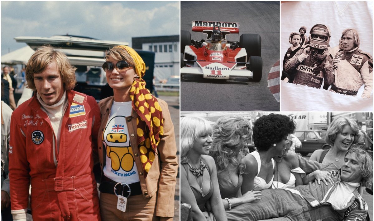 Jamesas Huntas su žmona Suzy Miller, su Niki Lauda, su gerbėjomis / Foto: Getty Images, Twitter