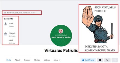 Netikro virtualaus patrulio profilis feisbuke