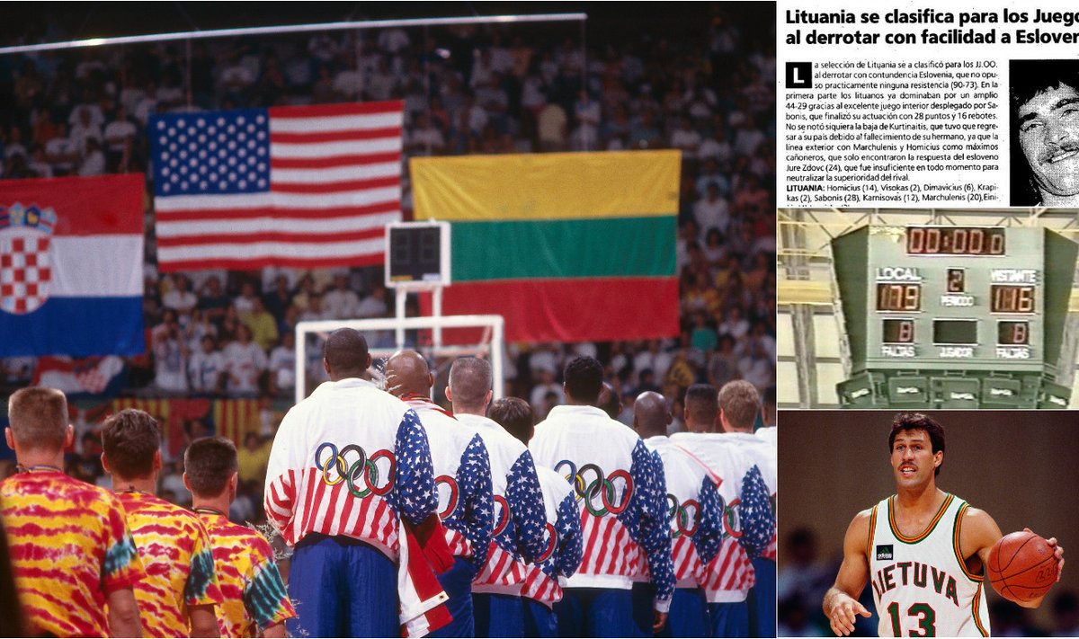 Lietuvos rinktinės žygis 1992-aisiais (Getty Images, stopkadrai)