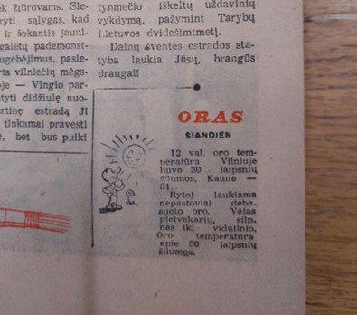 1959 m. liepos 13 d. „Vakarinės naujienos“ Nr. 163. Temperatūra Vilniuje – 30 °C