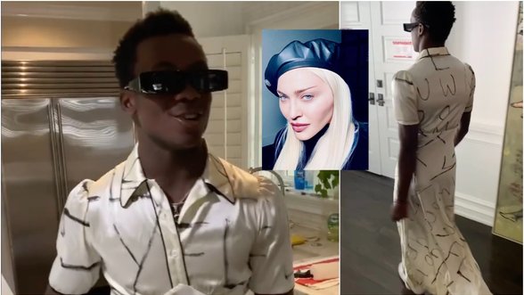 Paviešintas video, kaip Madonnos sūnus Davidas Banda it modelis žingsniuoja po namus vilkėdamas prabangią suknelę