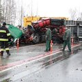 Kėdainių r. susidūrus vilkikams žuvo vairuotojas, buvo uždarytas eismas „Via Baltica“