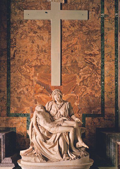 Pieta, Mikelandželas, 1498–1500 m. Iš marmuro iškalta Pieta yra pirmas didelis Mikelandželo kūrinys, nuo kurio prasidėjo jo, kaip profesionalaus skulptoriaus, karjera.  