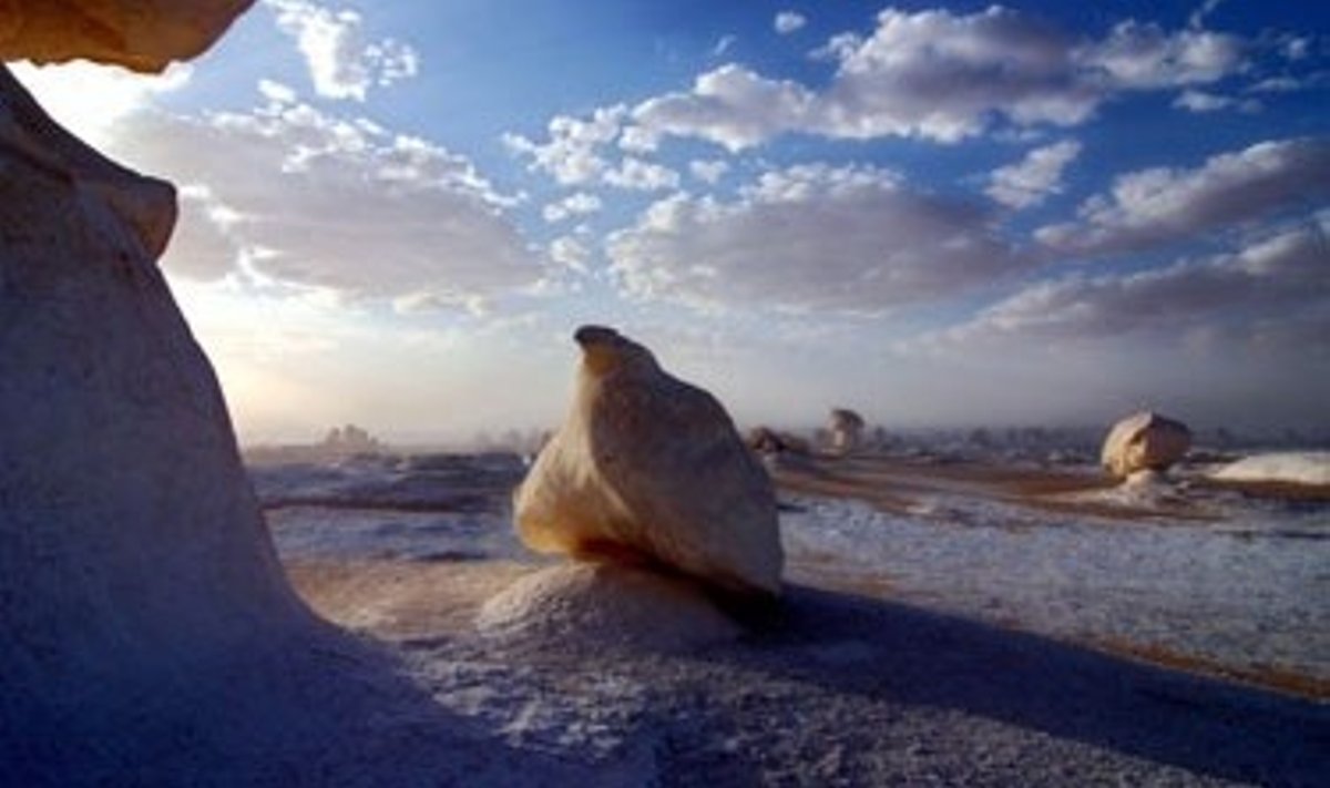 Baltojoje dykumoje Egipte susiformavę uolienos dariniai.