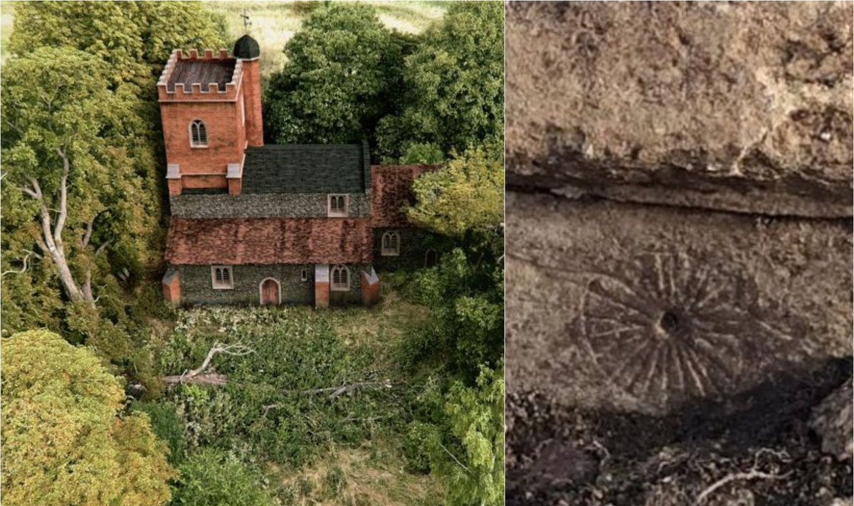 Viduramžių bažnyčios griuvėsiai su „raganų ženklais“