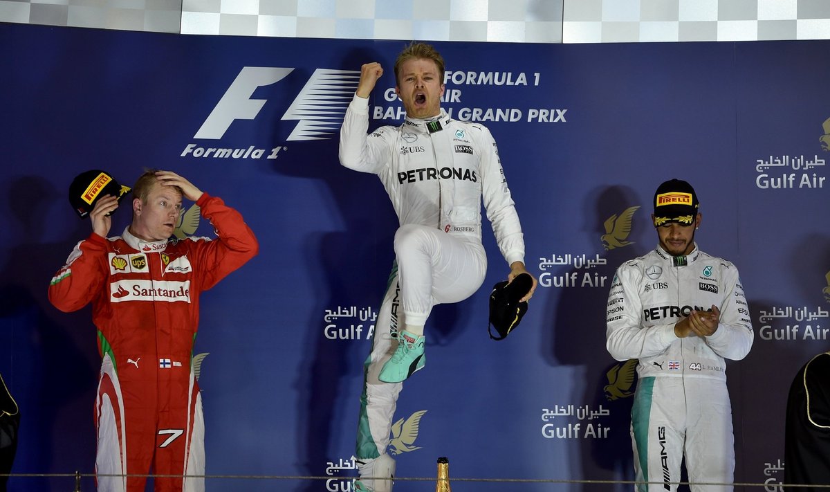 Kimi Raikkonenas, Nico Rosbergas ir Lewisas Hamiltonas