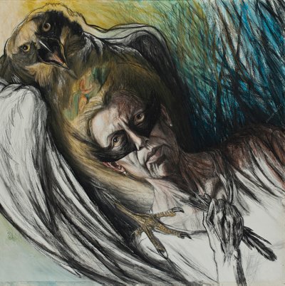 Aliutė Mečys. "Autoportretas su paukščio kauke" (2001)