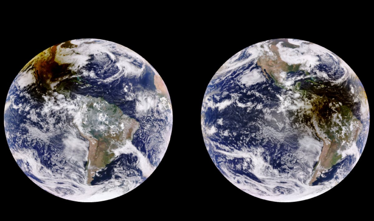 Žiedinio Saulės užtemimo rezultatas Žemės paviršiuje ties Šiaurės ir Pietų Amerika. NASA/DSCOVR/EPIC nuotr.