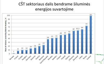 Centrinio šildymo sektoriaus dalis įvairiose valstybėse (Valdo Lukoševičiaus skaidrė)