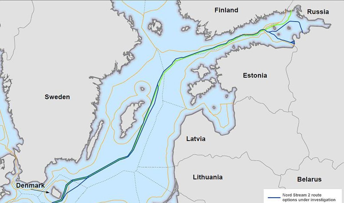 Possible route Nord Stream 2 according to company