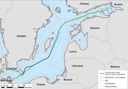 Possible route Nord Stream 2 according to company