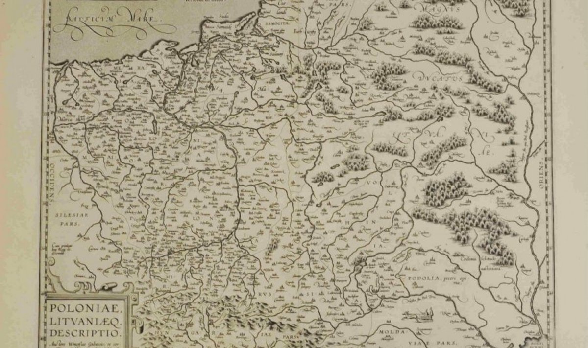 Lenkijos Karalystės ir Lietuvos Didžiosios Kunigaikštystės žemėlapis, 1595 m. (Valdovų rūmų muziejaus nuotr.)