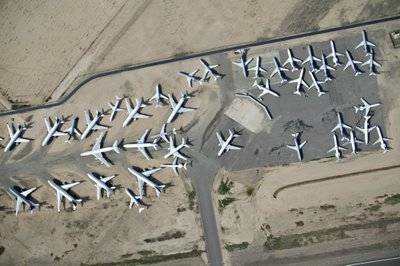 Unused aircraft waiting to be parked in the desert
