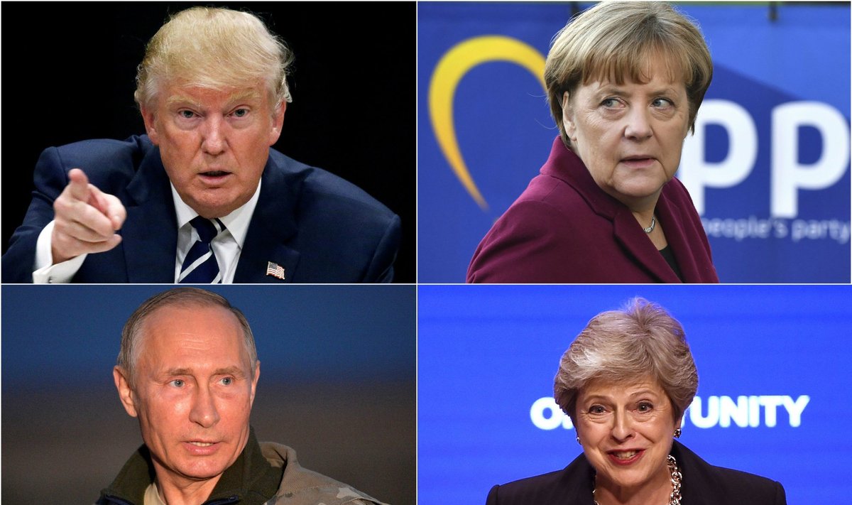 Donaldas Trumpas, Angela Merkel, Vladimiras Putinas ir Theresa May