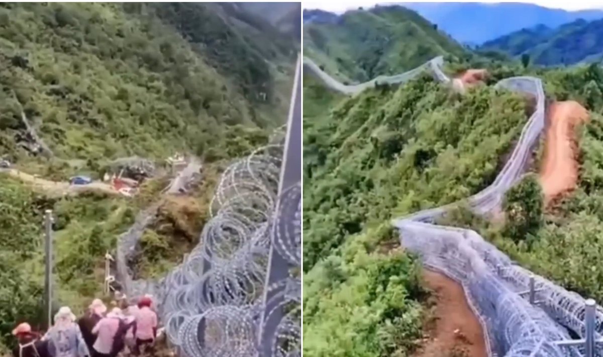 Pasienyje tarp Kinijos ir Vietnamo pastatyta spygliuota tvora