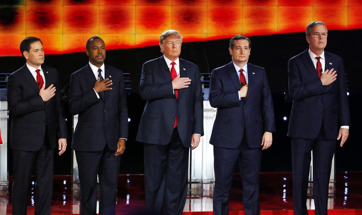 Republican candidates: Marco Rubio, Ben Carson, Donald Trump, Ted Cruz, Jeb Bush