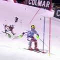 Nufilmuota: slalomo čempionas varžybų metu per plauką išvengė krentančio bepiločio