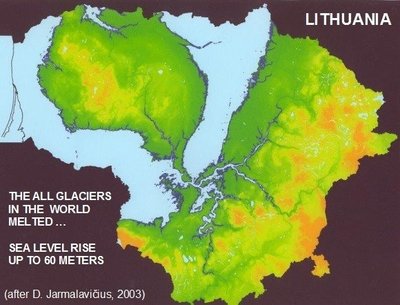Taip Lietuva atrodytų, ištirpus visiems ledynams. Lietuvos geologijos tarnybos skaidrė