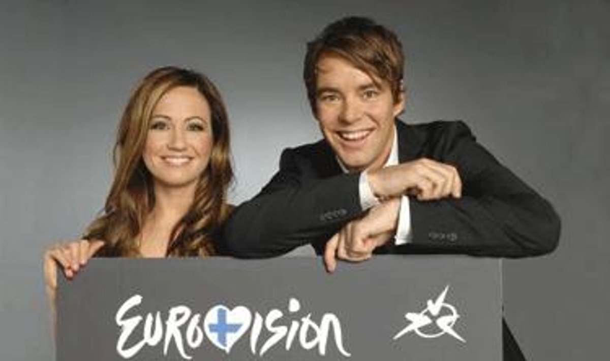 Eurovizija 2007 vedėjai Jaana Pelkonen ir Mikko Leppilampi