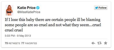 Katie Price žinutė "Twitter"
