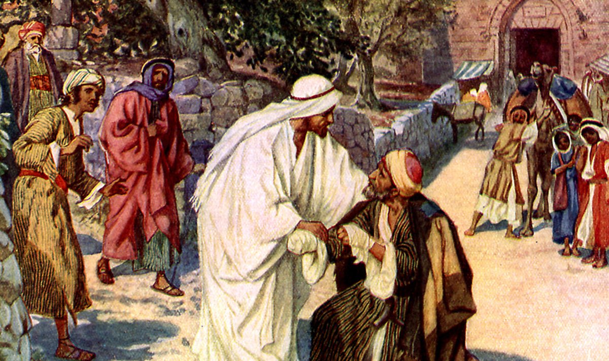 Jėzus išgydo raupsuotąjį (aut. William Brassey Hole, pasirašyta 1913 m.)