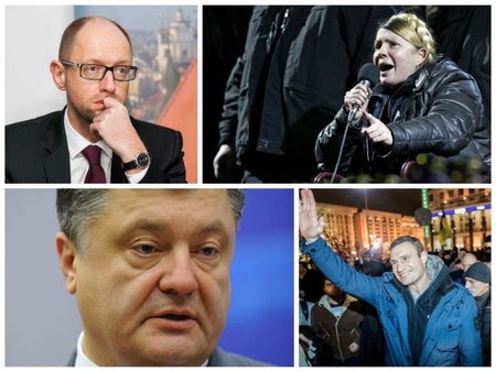 Arsenijus Jaceniukas, Julija Tymošenko, Petro Porošenka, Vitalijus Klyčko, DELFI montažas