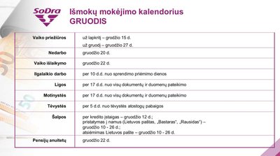 „Sodros“ išmokos gruodžio mėn. 