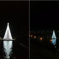 Anykščiai išbandė Lietuvoje neregėtą naujovę: kalėdinę eglutę pastatė tiesiog ant vandens