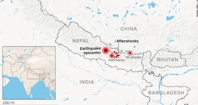 Žemės drebėjimo epicentras, Nepalas (CNN nuotr.)